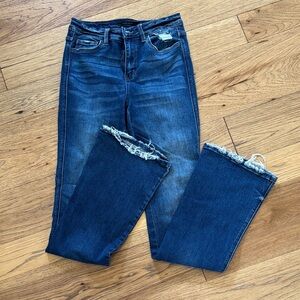 😊Flying Monkey Dark Blue Distressed Boot cut Jeans. BUCKLE